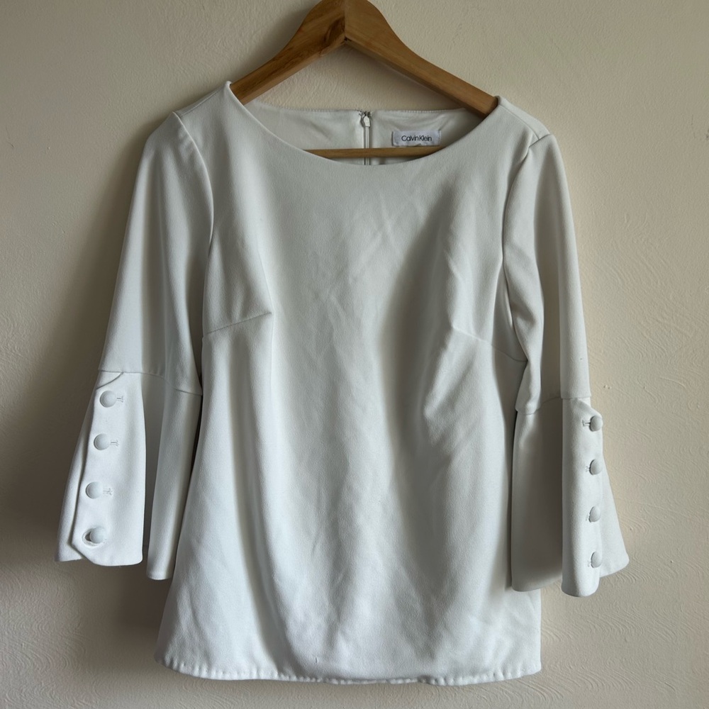 Calvin Klein White Bell Sleeve Blouse - Size 12